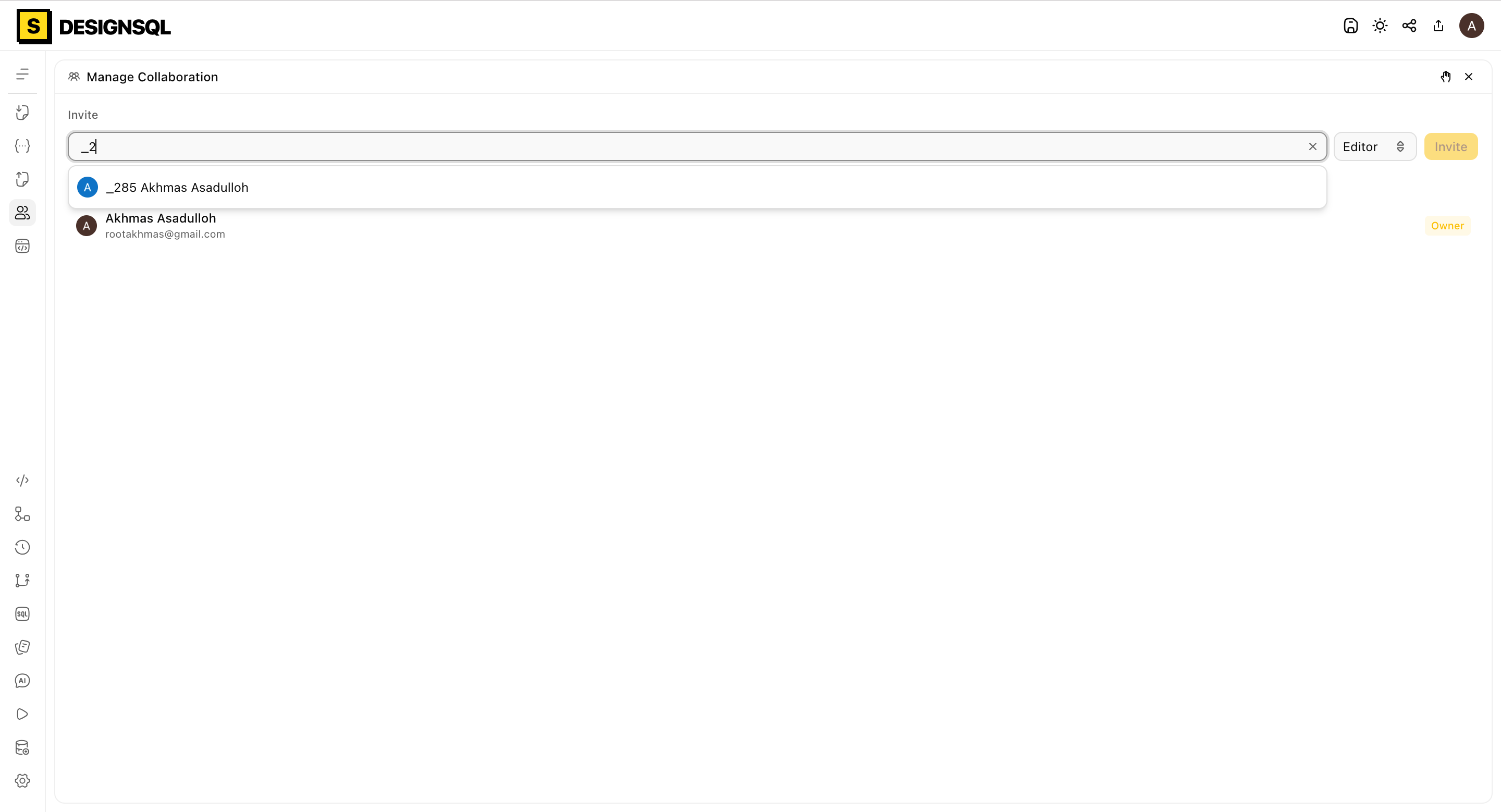 Team Collaboration — DesignSQL database schema design feature